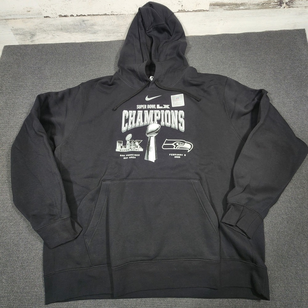 Nike Seattle Seahawks Super Bowl LX Champions Mens XXL Black Hoodie NWT